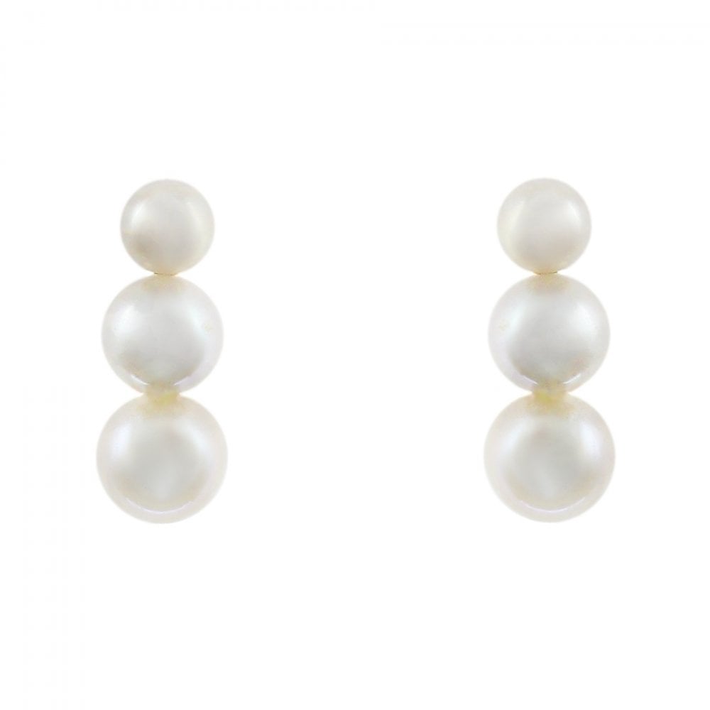 9ct yellow gold 4mm x 5.5mm Japanese Akoya trilogy earrings