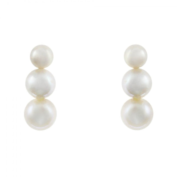 9ct yellow gold 4mm x 5.5mm Japanese Akoya trilogy earrings