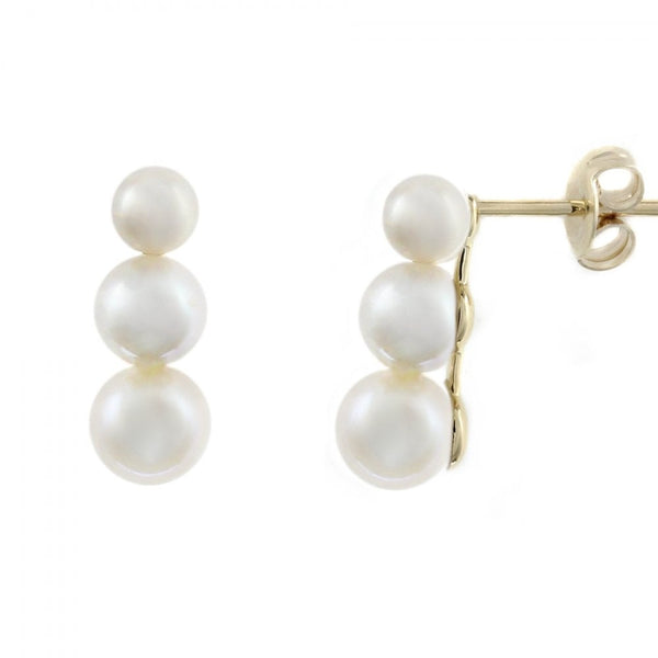 9ct yellow gold 4mm x 5.5mm Japanese Akoya trilogy earrings
