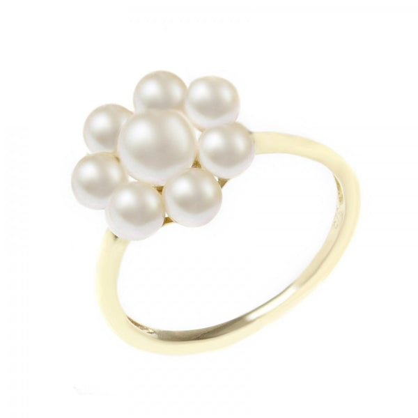 9ct yellow gold 4x4mm & 5x5mm Akoya pearl cluster ring