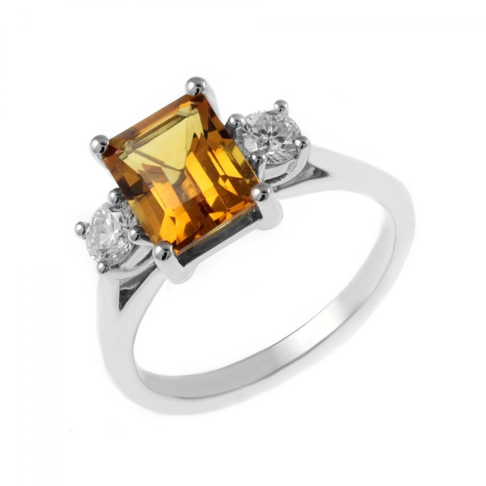 Platinum 2.20ct citrine & 0.40ct diamond 3 stone ring