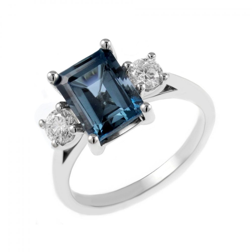 Platinum 3.06ct London blue topaz & 0.40ct diamond 3 stone ring