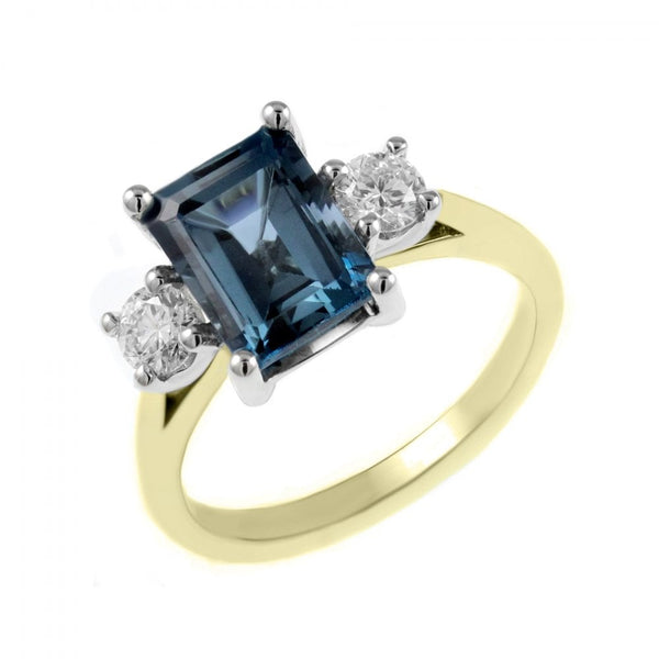 18ct yellow gold 2.83ct London blue topaz & 0.40ct diamond ring