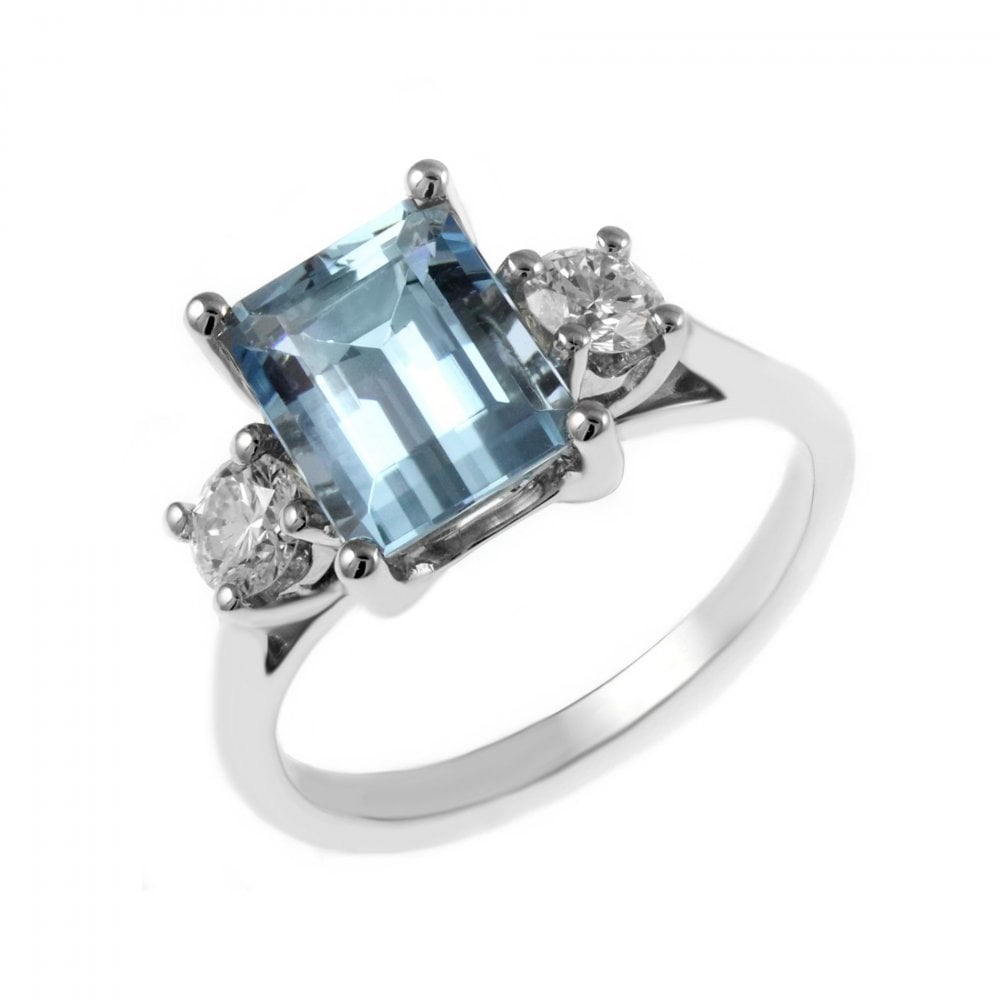 Platinum 2.19ct aquamarine & 0.40ct diamond 3 stone ring