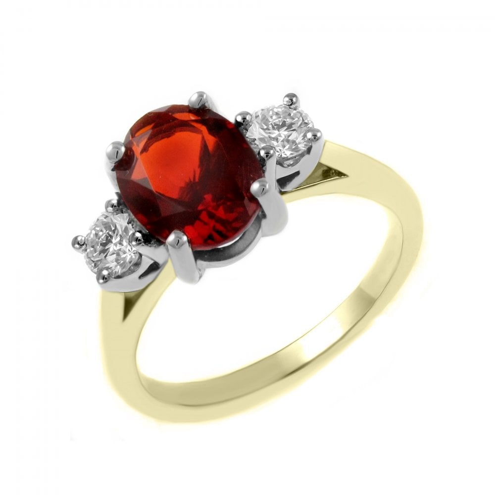 18ct yellow gold 1.13ct fire opal & 0.40ct diamond 3 stone ring
