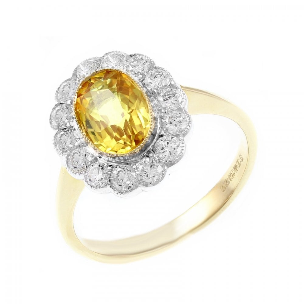 18ct yellow gold 1.02ct yellow sapphire & 0.30ct diamond ring