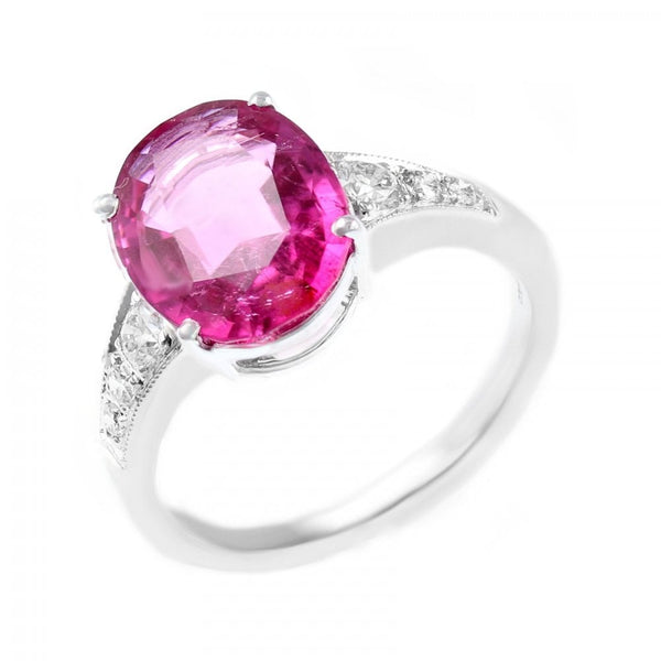 18ct white gold 3.08ct pink tourmaline & 0.26ct diamond ring