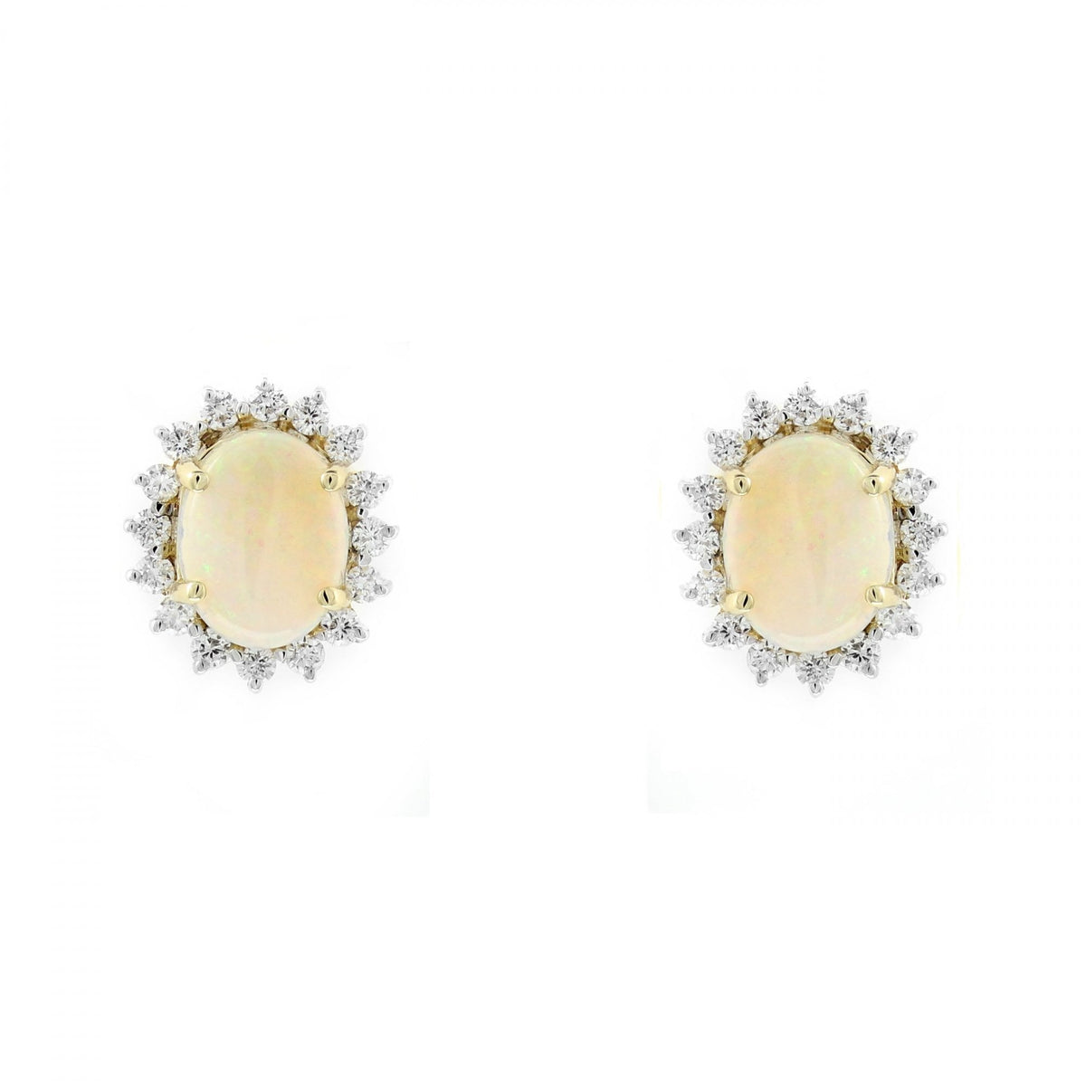 14ct yellow gold 2.65ct natural opal & 0.56ct diamond earrings