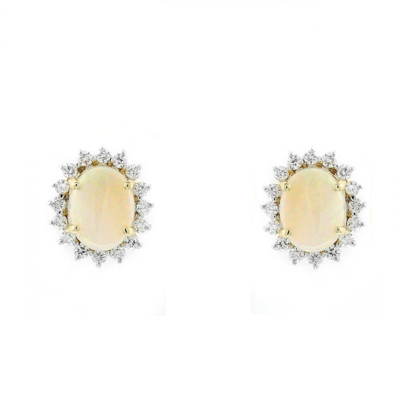 14ct yellow gold 1.85ct natural opal & 0.60ct diamond earrings