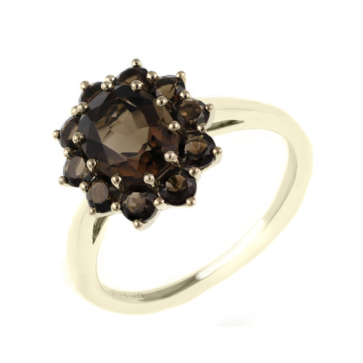 9ct yellow gold 9mm x 7mm smoky quartz cluster ring