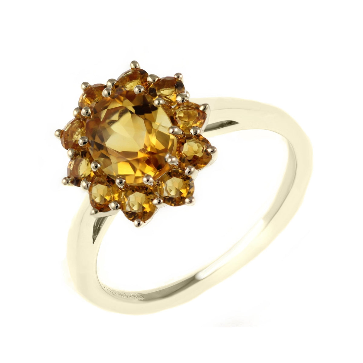 9ct yellow gold 9mm x 7mm citrine cluster ring