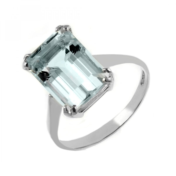 Platinum 14mm x 10mm emerald cut aquamarine ring