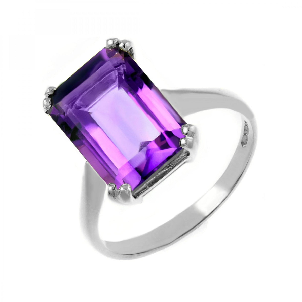 Platinum 14mm x 10mm emerald cut amethyst ring