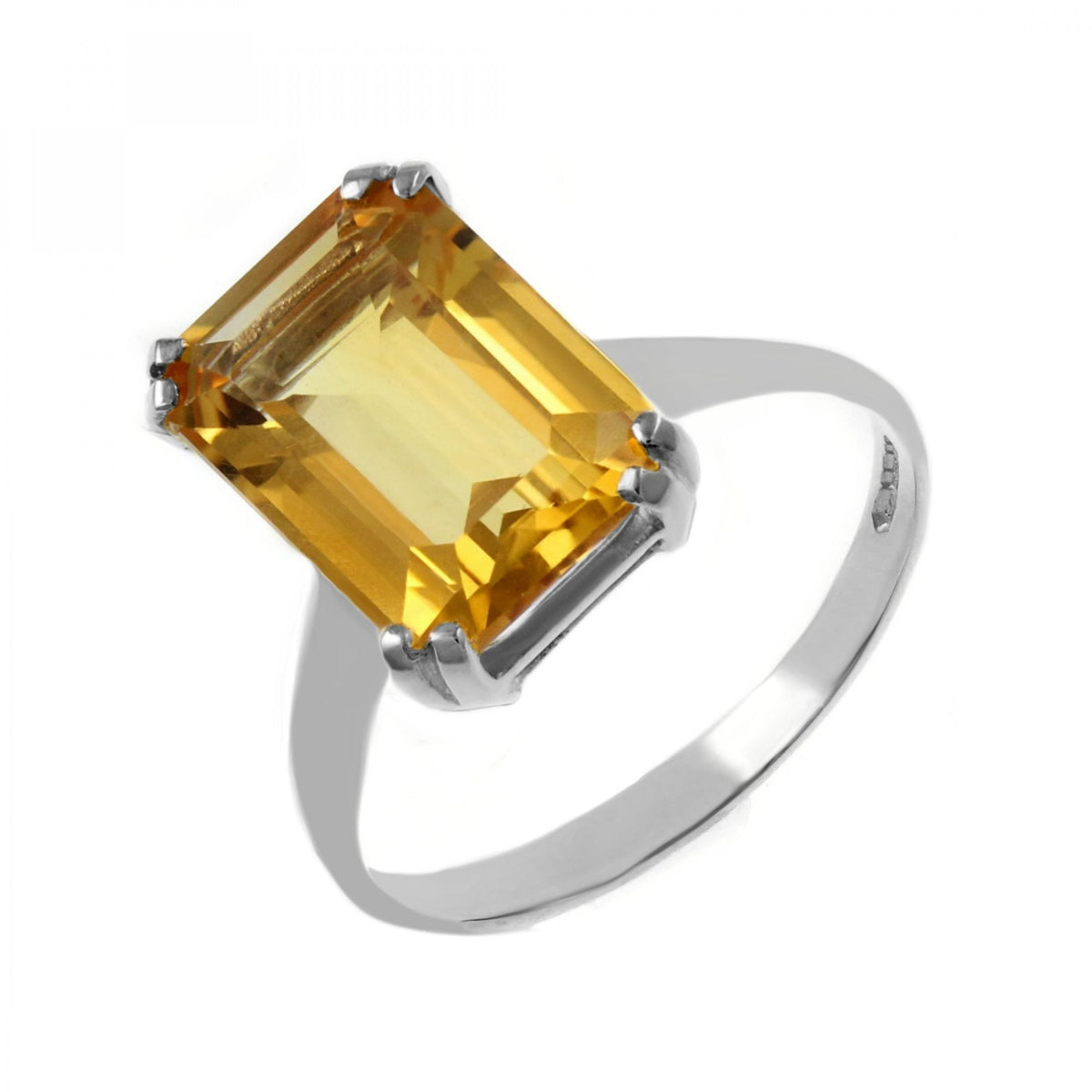 Platinum 14mm x 10mm emerald cut citrine ring