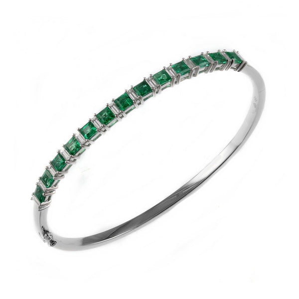 18ct white gold 2.48ct emerald & 0.93ct diamond bangle
