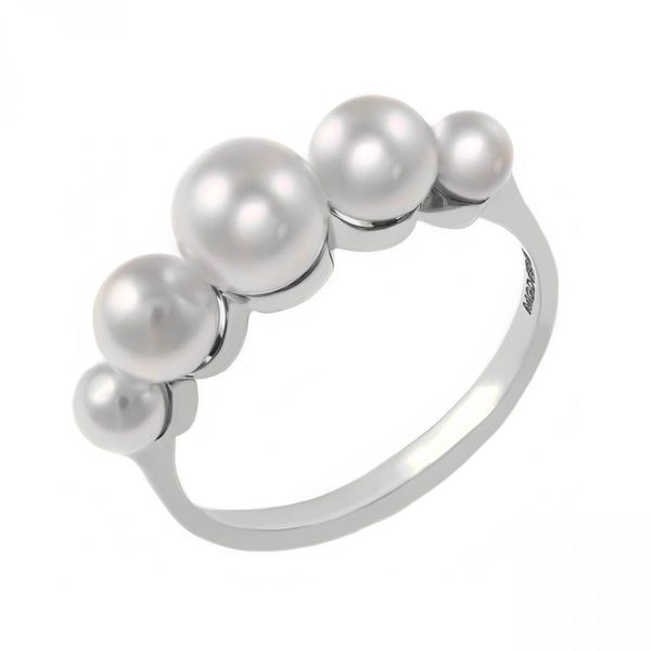 18ct white gold 6.5mmx 4.0mm Japanese Akoya pearl 5 stone ring