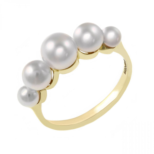18ct yellow gold 6.5mmx 4.0mm Japanese Akoya pearl 5 stone ring