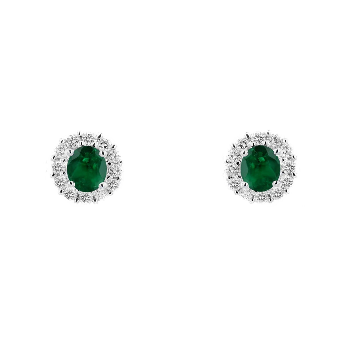 18ct white gold 0.68ct emerald 0.34ct diamond cluster earrings