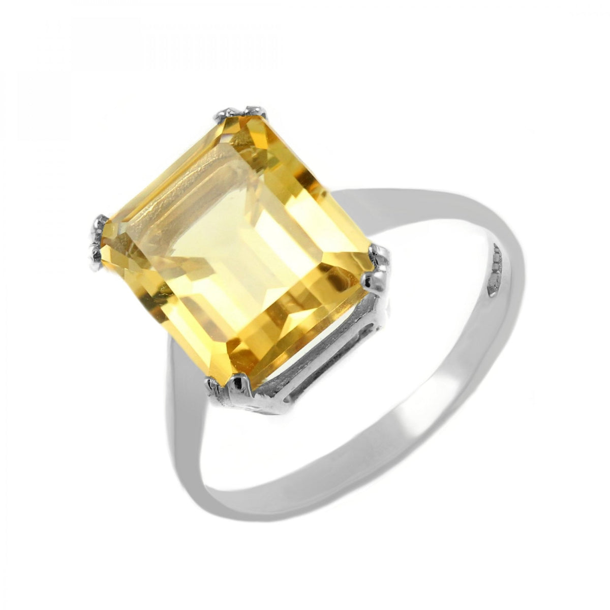 Platinum 12mm x 10mm emerald cut citrine ring