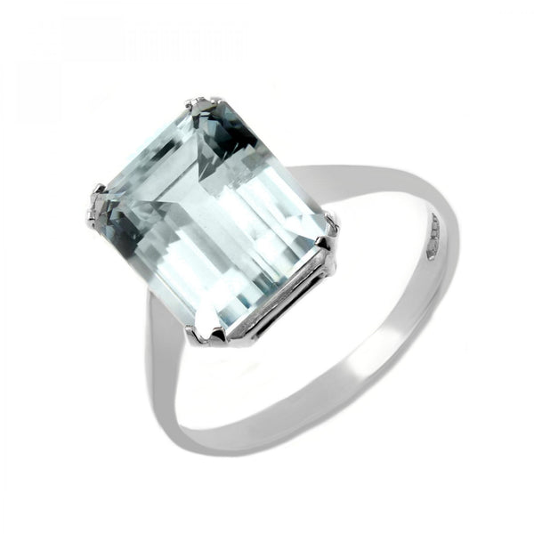 Platinum 12mm x 10mm emerald cut aquamarine ring