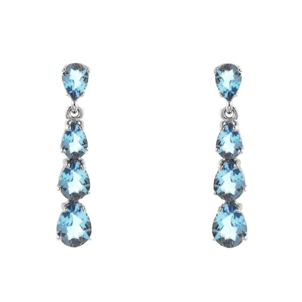 9ct white gold blue topaz 4 stone drop earrings