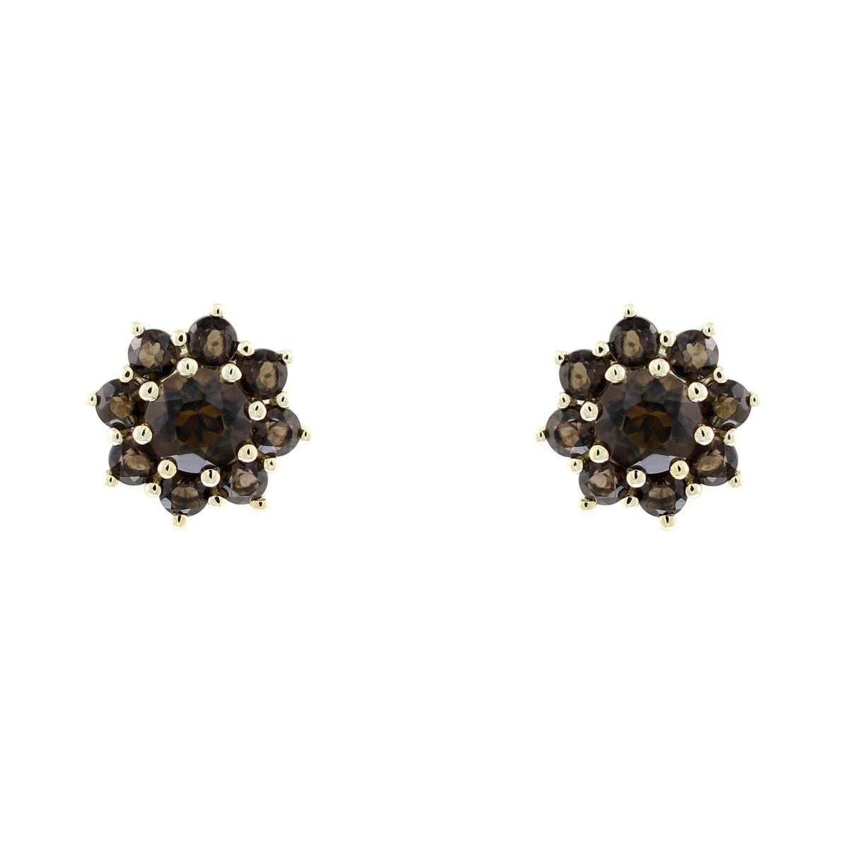 9ct yellow gold 4mm x 4mm smoky quartz cluster earrings
