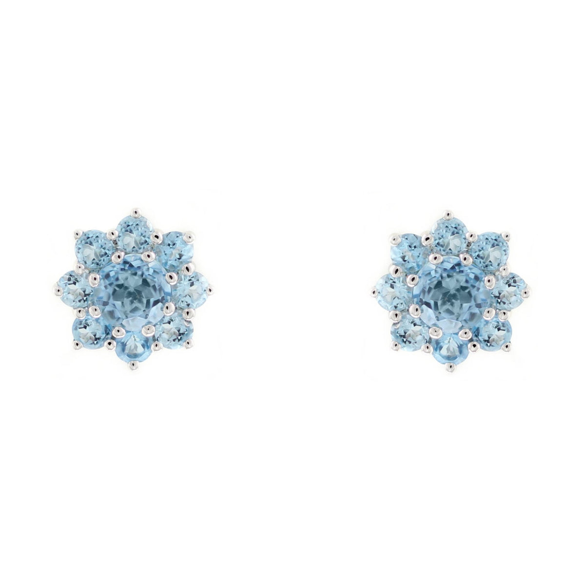 9ct white gold 4mm x 4mm Swiss blue topaz cluster earrings