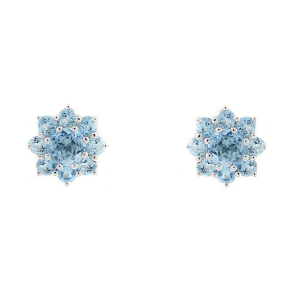 9ct white gold 4mm x 4mm Swiss blue topaz cluster earrings