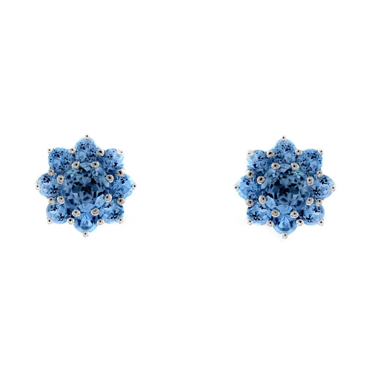 9ct white gold 4mm x 4mm London blue topaz cluster earrings