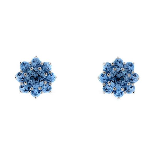 9ct white gold 4mm x 4mm London blue topaz cluster earrings