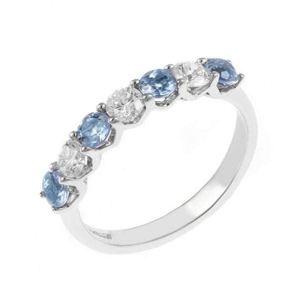 Platinum 0.49ct aquamarine & 0.45ct diamond 7 stone ring