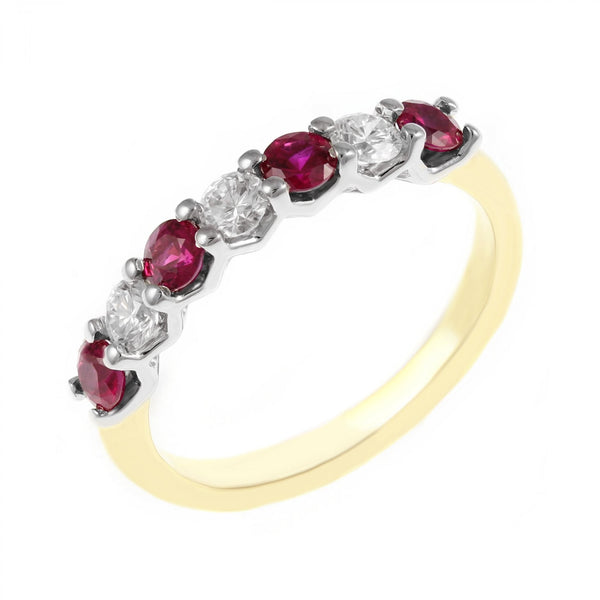 18ct yellow gold 0.52ct ruby & 0.31ct diamond 7 stone ring