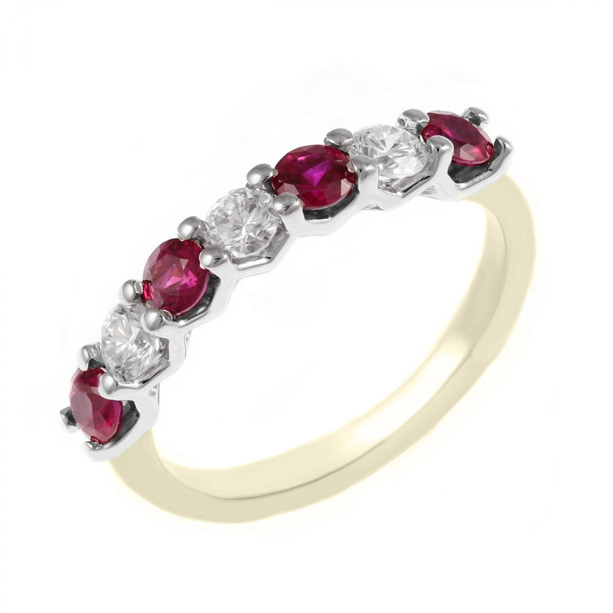 18ct yellow gold 0.73ct ruby & 0.45ct diamond 7 stone ring