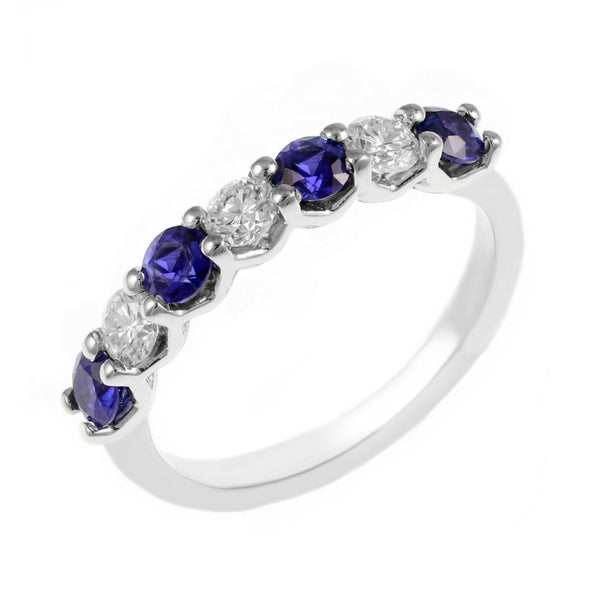 Platinum 0.79ct sapphire & 0.46ct diamond 7 stone ring
