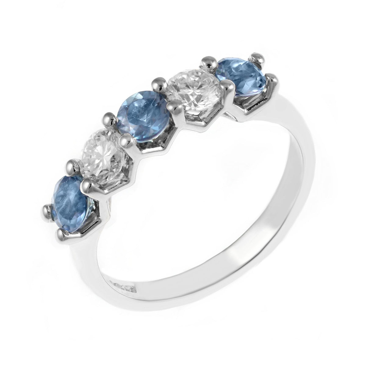 Platinum 0.50ct aquamarine & 0.40ct diamond 5 stone ring
