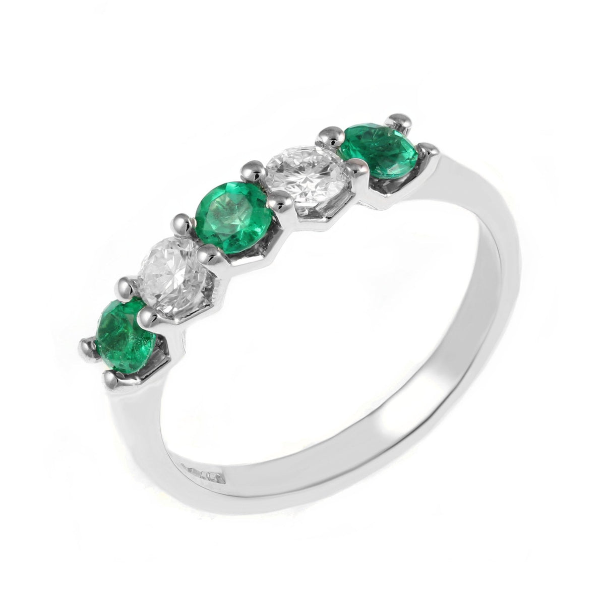 Platinum 0.51ct emerald & 0.40ct diamond 5 stone ring