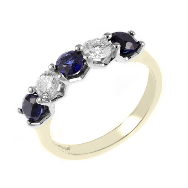 18ct yellow gold 0.73ct sapphire & 0.41ct diamond 5 stone ring