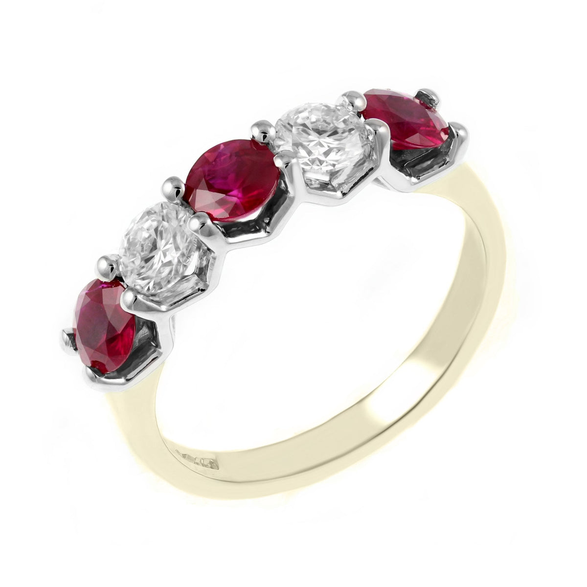 18ct yellow gold 0.75ct ruby & 0.40ct diamond 5 stone ring
