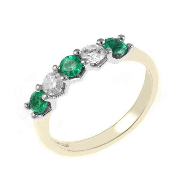 18ct yellow gold 0.50ct emerald & 0.40ct diamond 5 stone ring