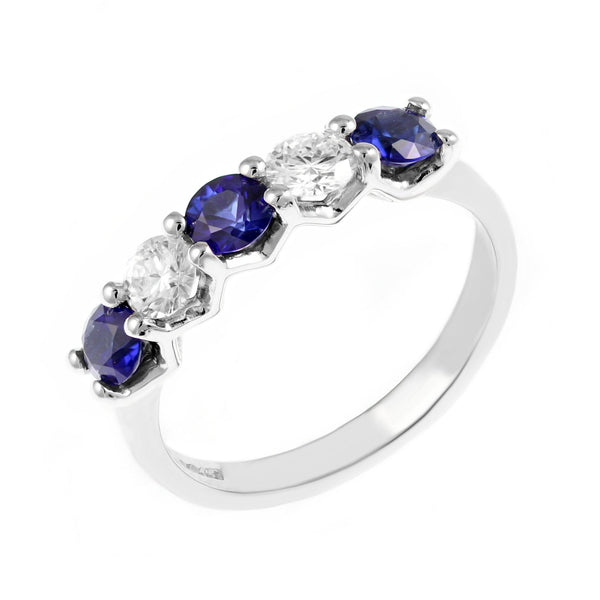 Platinum 0.93ct sapphire & 0.41ct diamond 5 stone ring