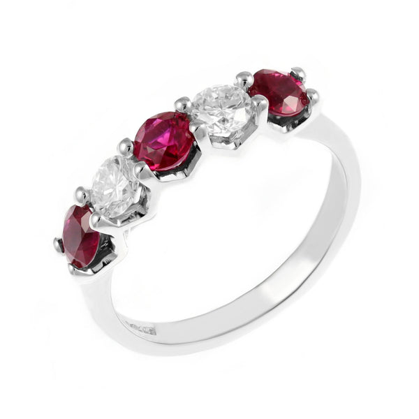 Platinum 0.75ct ruby & 0.40ct diamond 5 stone ring