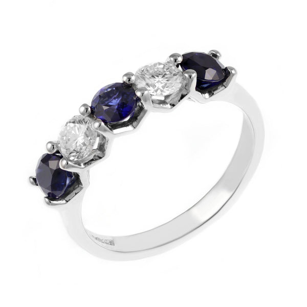Platinum 1.22ct sapphire & 0.60ct F VS2 GIA diamond 5 stone ring