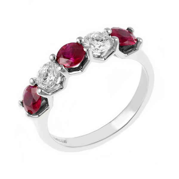 Platinum 1.01ct ruby & 0.60ct F VS2 GIA diamond 5 stone ring