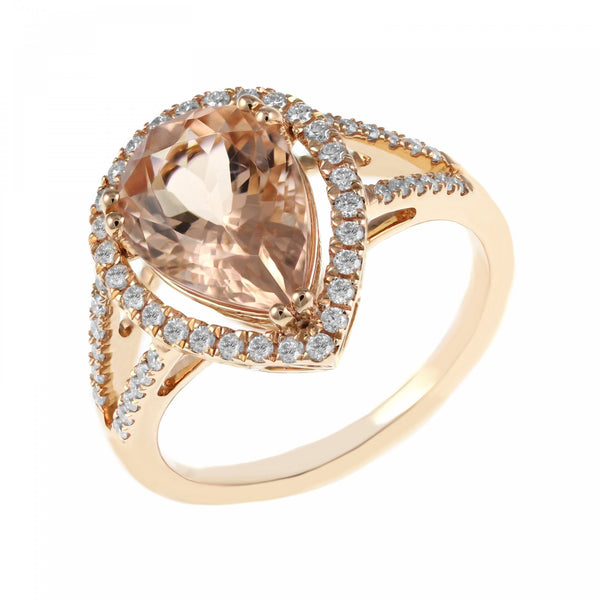 18ct rose gold 2.98ct morganite & 0.33ct diamond ring