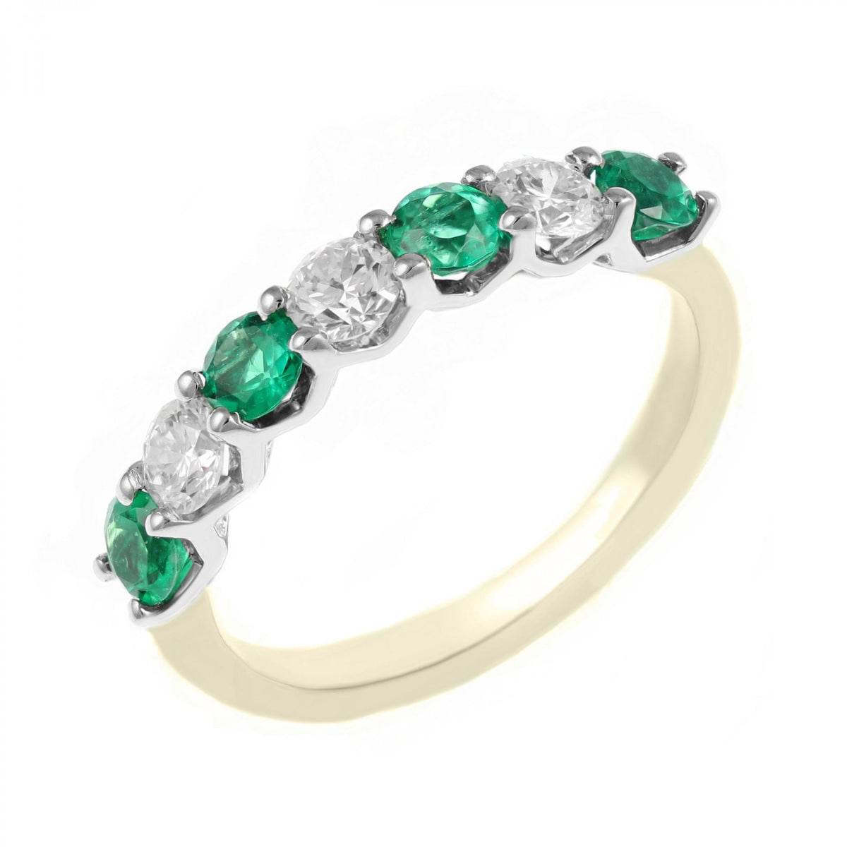 18ct yellow gold 0.39ct emerald & 0.30ct diamond 7 stone ring