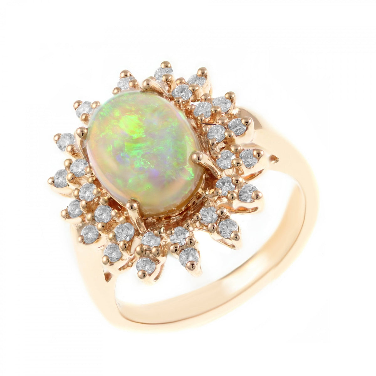 18ct rose gold 2.33ct natural opal & 0.50ct diamond cluster ring