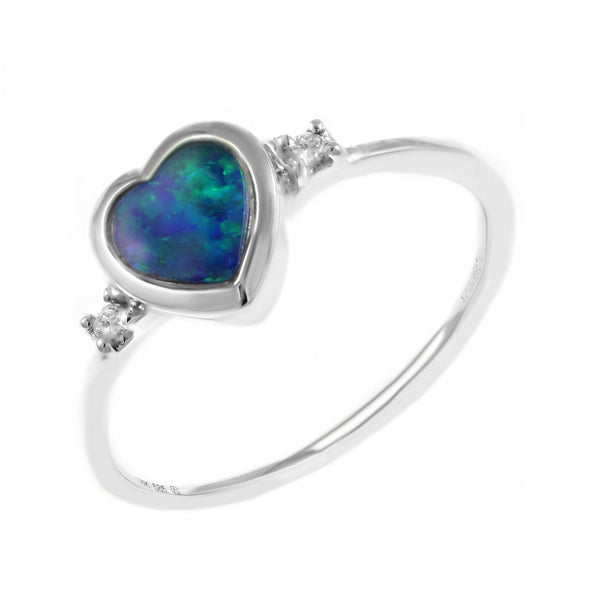14ct white gold 0.58ct opal doublet & 0.03ct diamond ring