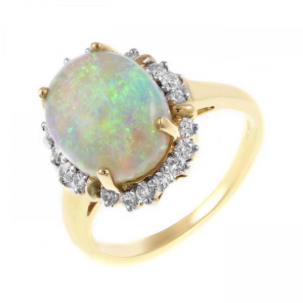 18ct yellow gold 4.74ct natural opal & 0.49ct diamond ring