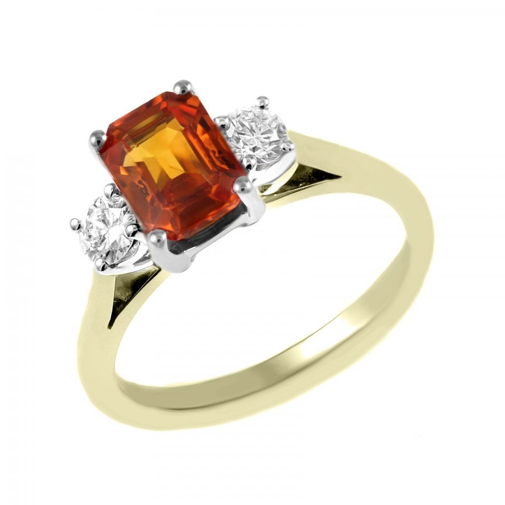 18ct yellow gold 1.19ct orange sapphire & 0.30ct diamond ring