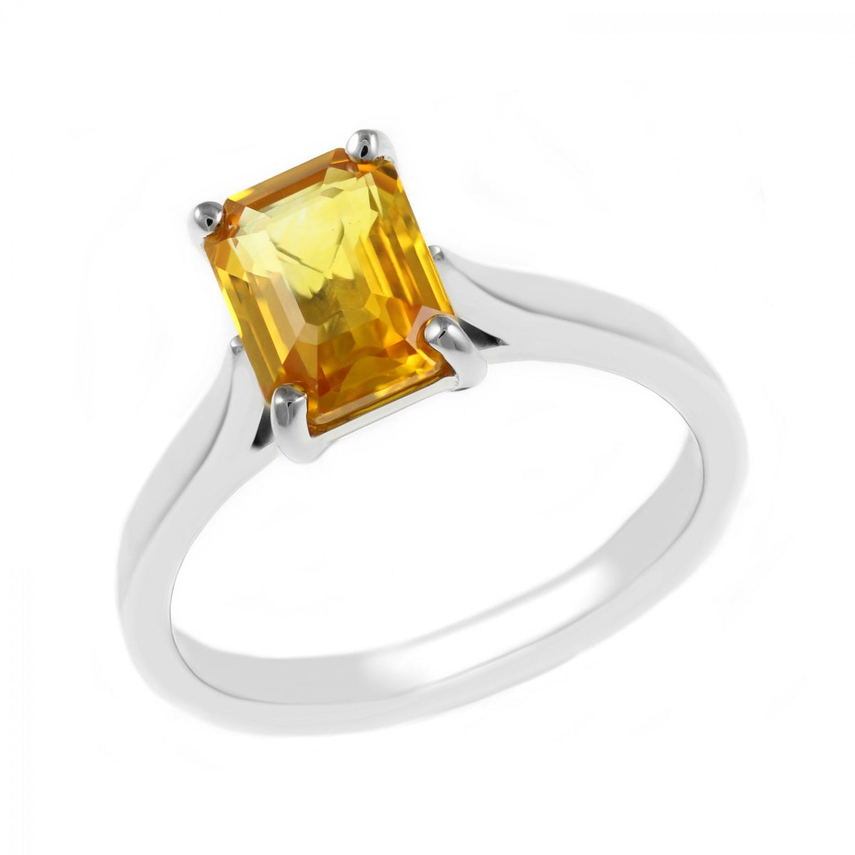 Platinum 2.13ct emerald cut orange sapphire ring